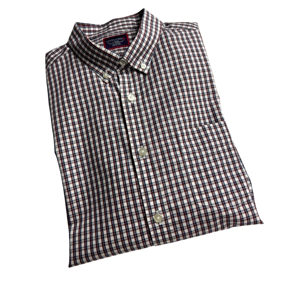 UNTUCKit Button Down Shirt Mens Large Red Blue Plaid Slim Fit Wrinkle Free F04